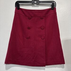 Talbots Petites A-Line Skirt Size 2P Red Stretch Knit Side Zip Buttons Decor
